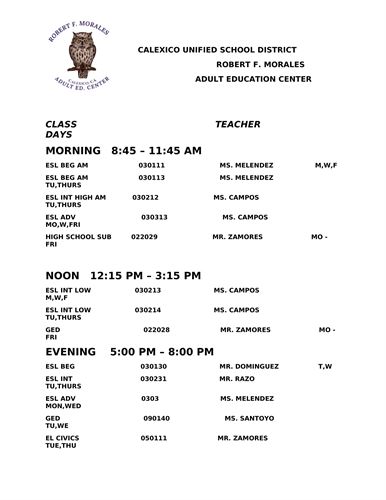 ABE Class Schedule